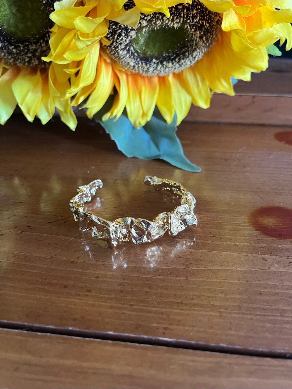 Gold Leaf Crystal Open Cuff Bracelet - Women's Gold Bracelet